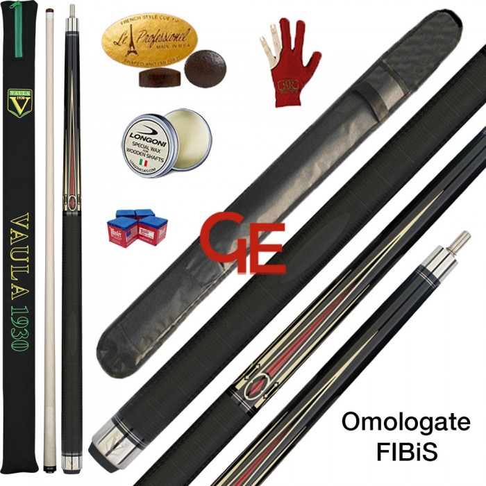 Stecca biliardo internazionale  5 birilli e 9 birilli Goriziana Vaula Laser 1 basic, omologata FIBIS. Smont.le 2 pz. calcio e puntale in acero, cuoio diam. m.12,2, fodero omaggio