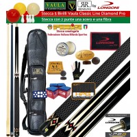 Stecca biliardo 5 birilli e 9 birilli-Goriziana biliardo internazionale senza buche Longoni Vaula Diamond Pro, con 2 punte una legno acero e una in fibra, omologata CONI FIBIS. A corredo fodero Renzline Fred 4+8, ricambi, accessori stecca e omaggio.