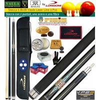 Stecca 5 birilli e 9 birilli-Goriziana biliardo internazionale Longoni Vaula Laser 3 Pro, Omologata tornei CONI FIBIS, doppia punta, acero e fibra di carbonio, con fodero Longoni G-Lux 2+2, ricambi, accessori d’uso e omaggio.