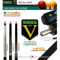 Stecca biliardo 5-9 birilli Longoni Vaula Victoria Pro omologata FIBIS, cm.141, 2 con doppia punta, acero e fibra, diametro m.12, abbinata con bilie Aramith Tournament 5 birilli, m.61,5, omologate FIBIS. Fodero, ricambi, accessori e omaggio.