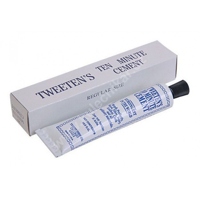 Tweeten  Fibre co. USA Ten Minute Cement. Mastice per incollaggio cuoi su stecche biliardo.