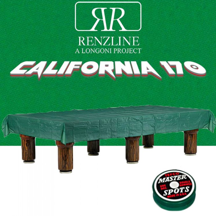 Panno biliardo pool Renzline California cm.280x170, verde per piano e sponde biliardo pool 8 piedi, con buche, campo da gioco cm.224x112, ardesia cm.241x130,con coperta per tavolo cm.300x200 e omaggio