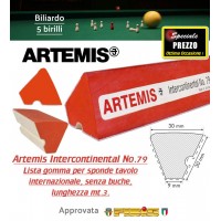 Biliardo 5 birilli lista in gomma per sponda tavolo internazionale senza buche Artemis Intercontinental No.79, lunghezza mt.3. 