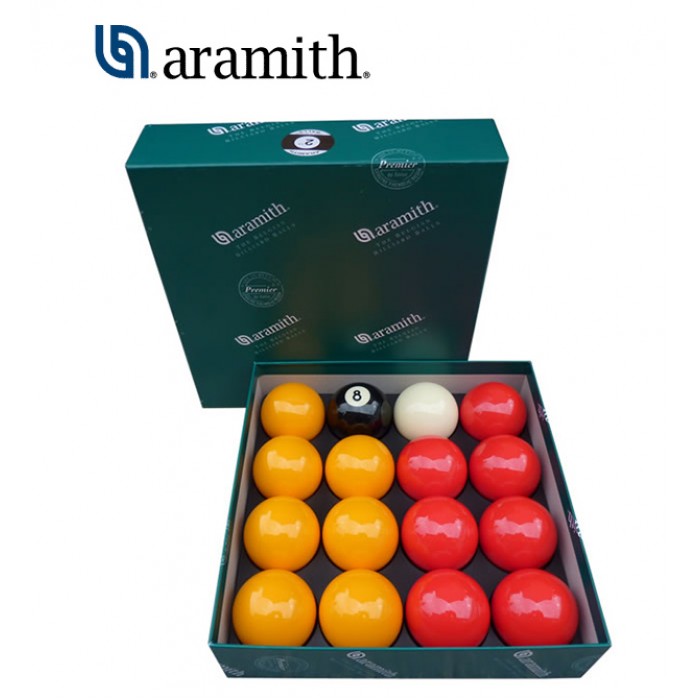 Aramith The Belgian Billiard Balls Premier Casinò  bilie biliardo, con buche, disciplina pool inglese  mm.57,2. 7 bilie gialle, 7 rosse, una nera numerata e una bianca battente.