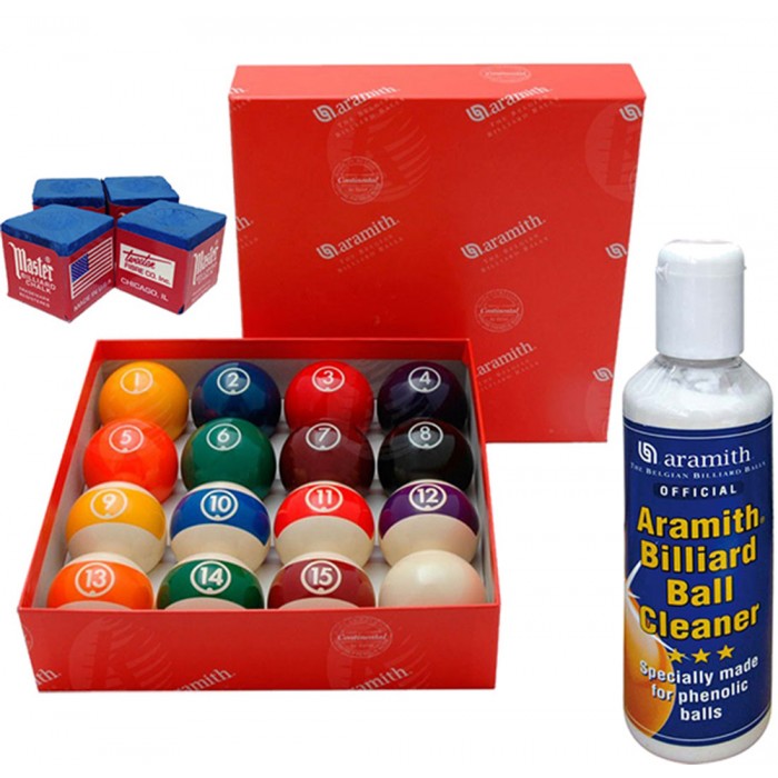 Aramith The Belgian Billiard Balls Continental bilie biliardo  mm.57,2, in resina fenolica, disciplina pool 15 biglie numerate e una bianca battente, con Aramith ball cleaner e omaggio