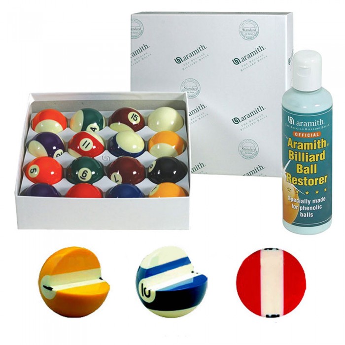 Biliardo pool bilie Aramith The Belgian Billiard Balls Standard diametro mm.57,2. Bilie in resina fenolica naturale, 15 bilie numerate e una bianca battente, abbinate con Aramith Restore per pulizia bilie. Bilie originali e autentiche!