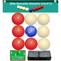 Biliardo Boccetta set bilie OAH  mm.61,5, specialità boccetta 5-9 birilli. 4 bilie rosse, 4 bianche e un pallino blu  mm.57. In omaggio set 5 birilli.