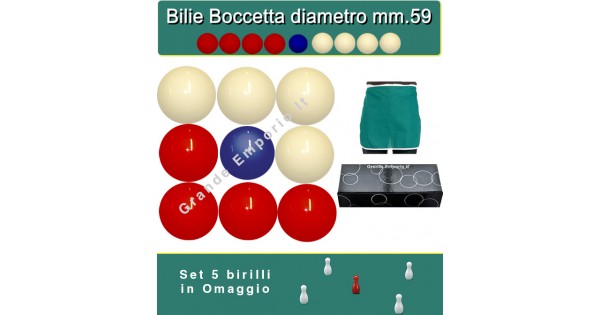 Bilie boccetta Aramith Standard Diametro m.59 pallino Blu pallino Diametro m.54 in Resina fenolica 4 Bianche 4 Rosse 