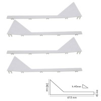 Calcio Balilla angolari fermavetro alti serie 4 pezzi, 2 sx. e 2 dx, altezza massima cm. 4, lunghezza cm.61,5, in plastica bianca.  