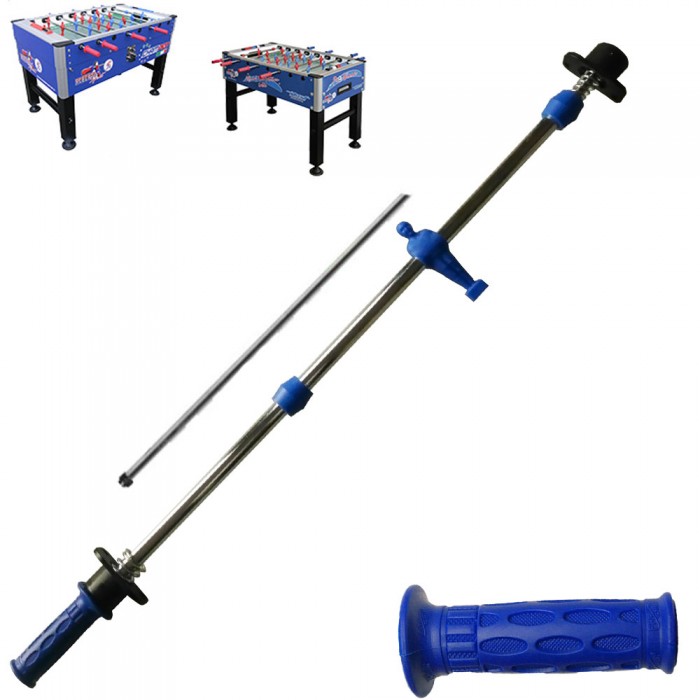 Roberto Sport calcio balilla Champion e Pro Winner ricambio originale asta telescopica (rientrante) con1 ometto blu portiere, in acciaio doppia cromatura, m.840, diametro m.18. Completa con ometti, molle, boccole, astina interna e manopola Pro Italy