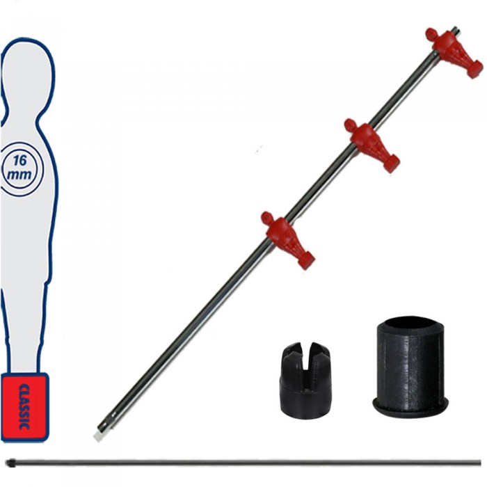 Calcio Balilla asta telescopica (rientrante) universale, diametro mm.16, completa di astina interna in acciaio. Asta attaccanti con ometti, pressofusi in polipropilene rossi.