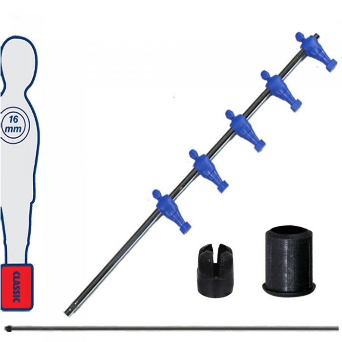 Calcio Balilla asta telescopica (rientrante) universale, diametro mm.16, completa di astina interna in acciaio. Asta mediani con ometti, pressofusi in polipropilene blu.