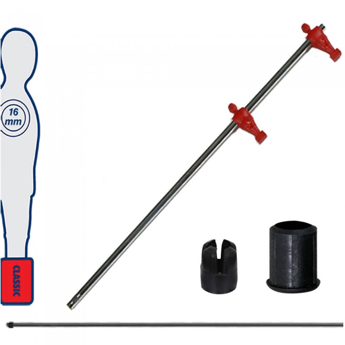 Calcio Balilla asta telescopica (rientrante) universale, diametro mm.16, completa di astina interna in acciaio. Asta terzini con ometti, pressofusi in polipropilene rossi.