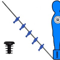 Calcio Balilla asta singola passante (uscente) universale mediani, con 5 ometti blu. Asta diametro mm.16, lunghezza cm.98.