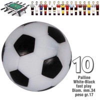 Calcio Balilla set da 10 palline bianco nere fast play,  disegno pallone da calcio  mm.34, peso gr.17.