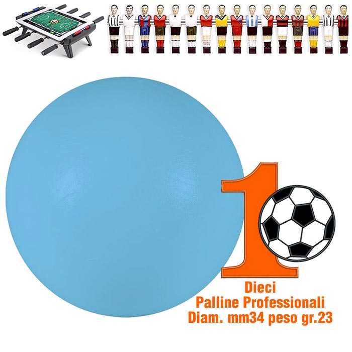 Calcio Balilla set di 10 palline professionali azzurre per gioco veloce,  mm.34, peso gr. 23. Rotondità e peso controllati.