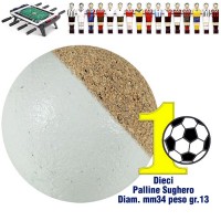 Calcio Balilla set di 10 palline silenziose in sughero naturale bianco, diametro mm.34, peso gr. 13.