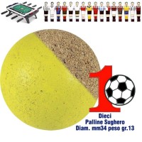 Calcio Balilla set di 10 palline silenziose in sughero naturale giallo, diametro mm.34, peso gr. 13.