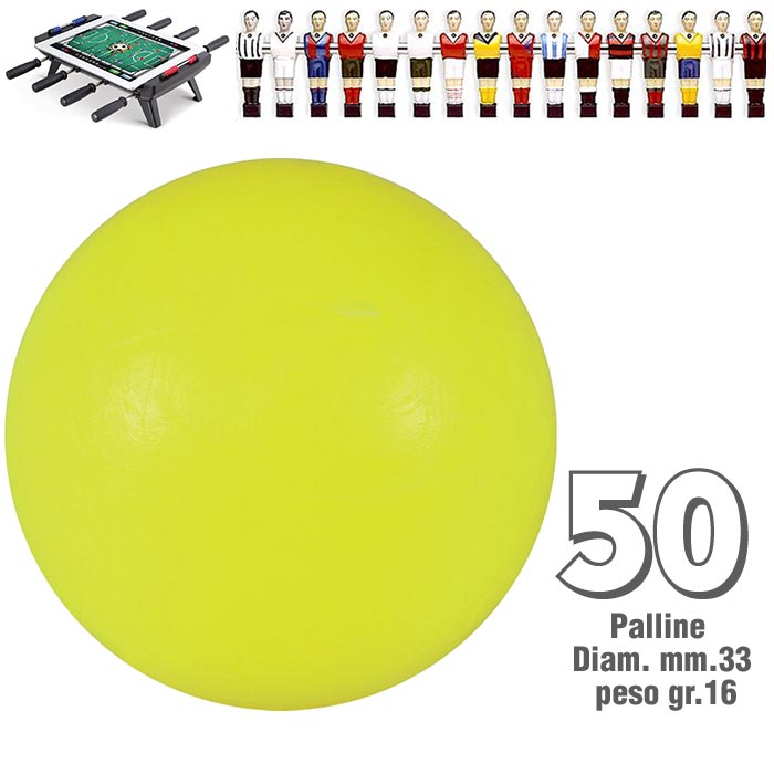 Calcio Balilla set di 50 palline standard HS colore giallo per calcetto diametro mm.34, peso gr.16. Rotondità e peso controllati.