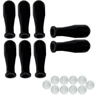 Calcio Balilla serie di otto (8) manopole nere in polipropilene per aste diametro mm.16 abbinate con 10 palline calcetto bianche.