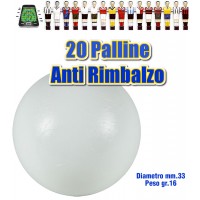 Calcio Balilla set 20 Palline bianche Antirimbalzo in polietilene prima scelta, diametro mm.33, peso 16gr. calcio, balilla, palline, professionale