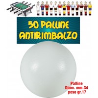 Calcio Balilla set 50 Palline bianche Antirimbalzo in polietilene prima scelta, diametrocmm.33, peso 17gr.