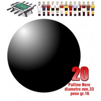 Calcio Balilla set di 20 palline standard HS colore nero per calcetto diametro mm.33, peso gr.16.