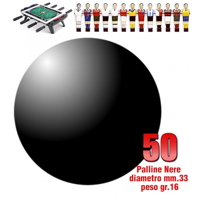 Calcio Balilla set di 50 palline standard HS colore nero per calcetto diametro mm.33, peso gr.16. Rotondità e peso controllati.