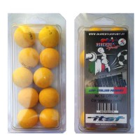 Calcio Balilla Roberto Sport set 10 palline ufficiali ITSF, stampate in materiale morbido e successivamente sottoposte a trattamento per renderle ruvide. 