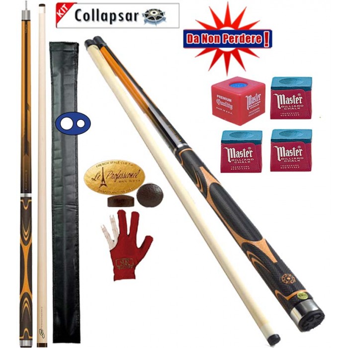 Stecca biliardo pool Collapsar P4 professional. smontabile 2 pz. calcio e punta. Lunghezza complessiva cm.148 con cuoio diametro mm.13, peso 19/20oz. Dotazione accessori, ricambi e omaggio.