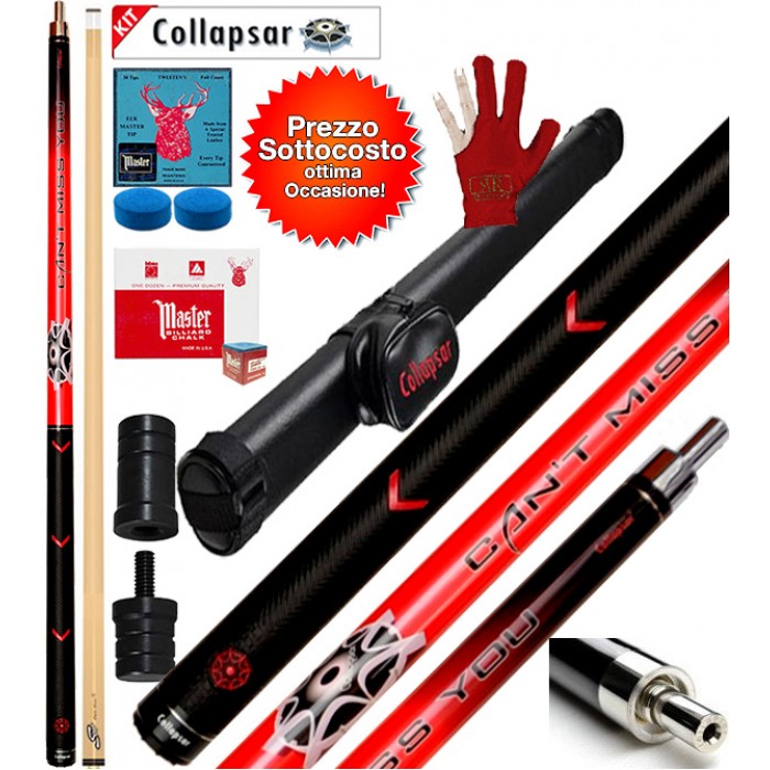 Collapsar T3 Series, stecca pro biliardo pool carambola, smontabile 2pz. cm. 147, cuoio  mm.13. Fodero Collapsar, accessori, ricambi e omaggio. Prodotto Sottocosto!