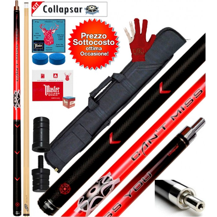 Collapsar T3 Series, stecca pro biliardo pool carambola, smontabile 2pz. cm. 147, cuoio  mm.13. Fodero Renzline Duke, accessori, ricambi e omaggio. Prodotto Sottocosto!