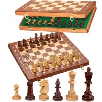 Scacchiera De Luxe pieghevole a cassetta, con porta scacchi, in legno mm. 410 x 200 x 50 con set di scacchi Staunton in legno Re h mm.78. 