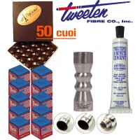 Tweeten Le Professionel, 50 cuoi per stecca  mm.12 abbinati ad un Cuetec Bowtie 3 in 1 e ad un collante cuoi Tweeten Cement, gessi Master in omaggio.