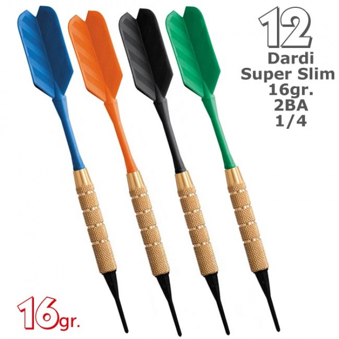 Dardi set di 12 Freccette Softdard Super Slim, punta in plastica, 1-4 BSF 2BA 16gr.
