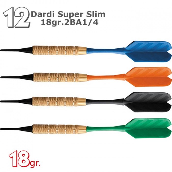 Dardi set di 12 Freccette Softdard Super Slim, punta in plastica, 1-4 BSF 2BA 18gr.