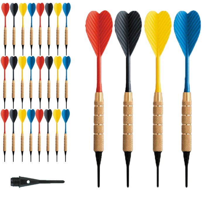 Dardi set di 24 Freccette Soft Tip, punta in plastica, tipo HT 1-4 BSF 16gr. Con 100 punte Goldstar di ricambio.