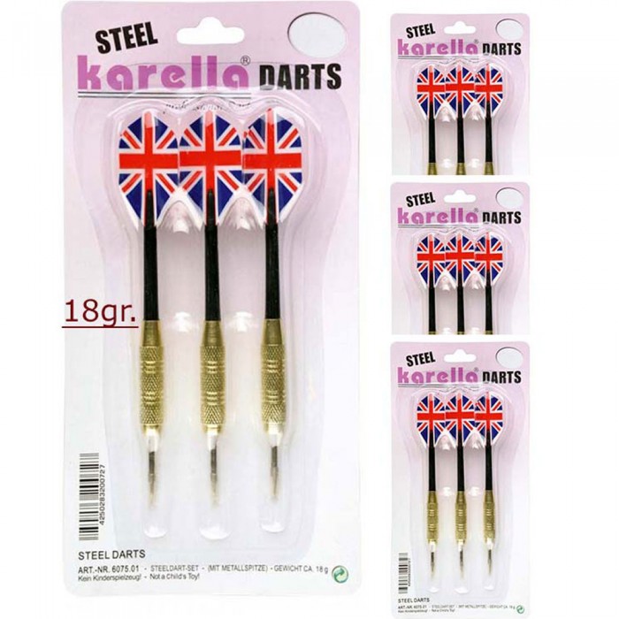 Dardi Karella England 4 set da tre freccette, 18gr. punta acciaio.