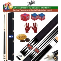 Stecca biliardo pool Dufferin Canada Rocky serie 333, calcio e punta 100% acero canadese Hard Rock, cm.147 cuoio multi strato m.13 giunto in acciaio ad innesto rapido. Offerta promozione con valigetta porta stecca Fire accessori, ricambi, e omaggio.