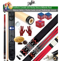 Stecca biliardo pool Dufferin Canada Rocky serie 334, calcio e punta in 100% acero canadese Hard Rock, cm.147 cuoio multi strato m.13 giunto in acciaio ad innesto rapido. Offerta promozione con Fodero porta stecca Basic accessori, ricambi, e omaggio.