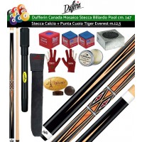 Stecca biliardo pool Dufferin Mosaico Serie D532 Pro. Stecca 2 pz, calcio e punta, acero canadese, cm.147, cuoio Tiger Everest multistrato m.12,5. Peso 18oz-21oz, prolunga universale cm.40, ricambi, accessori e omaggio. Offerta risparmio.