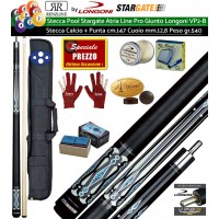 Stecca Pool 15 palle . Stargate Atria Pro 1, stecca smontabile, L. cm.147. Punta in acero, cuoio m.12,8, peso 540gr/19oz  con fodero Duke 2+2, accessori, ricambi e omaggio. Prezzo Speciale.