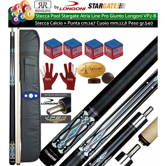 Stecca Pool 15 palle . Stargate Atria 1 Pro, stecca smontabile, L. cm.147. Punta in acero, cuoio m.12,8, peso 540gr/19oz con Fodero porta stecca Renzline Prince, accessori, ricambi e omaggio. Stecca Pool 15 palle . Stargate Atria 1 Pro, stecca smontabile, L. cm.147. Punta in acero, cuoio m.12,8, peso 540gr/19oz con Fodero porta stecca Renzline Prince, accessori, ricambi e omaggio.