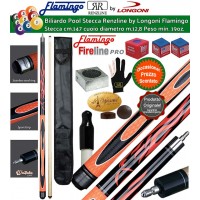 Stecca biliardo pool-(carambola 15 palle)  Flamingo Fire 1 Orange Pro. Stecca smontabile 2pz. calcio e punta, cm.147. Punta in acero, cuoio m.12,8, impugnatura Longoni Sport Grip, con fodero Basic accessori, ricambi e omaggio.