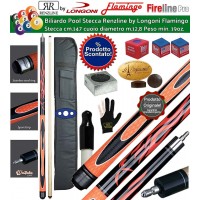 Stecca biliardo pool-(carambola 15 palle)  Flamingo Fire 1 Orange Pro. Stecca smontabile 2pz. calcio e punta, cm.147. Punta in acero, cuoio m.12,8, impugnatura Longoni Sport Grip, con fodero Prince 1+2, accessori, ricambi e omaggio.