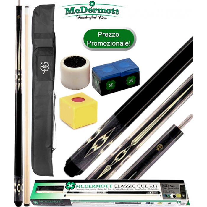 Stecca biliardo pool McDermott Michigan Classic, smont. 2pz. lunghezza cm.147, cuoio bovino mm.13. Kit con fodero e accessori.