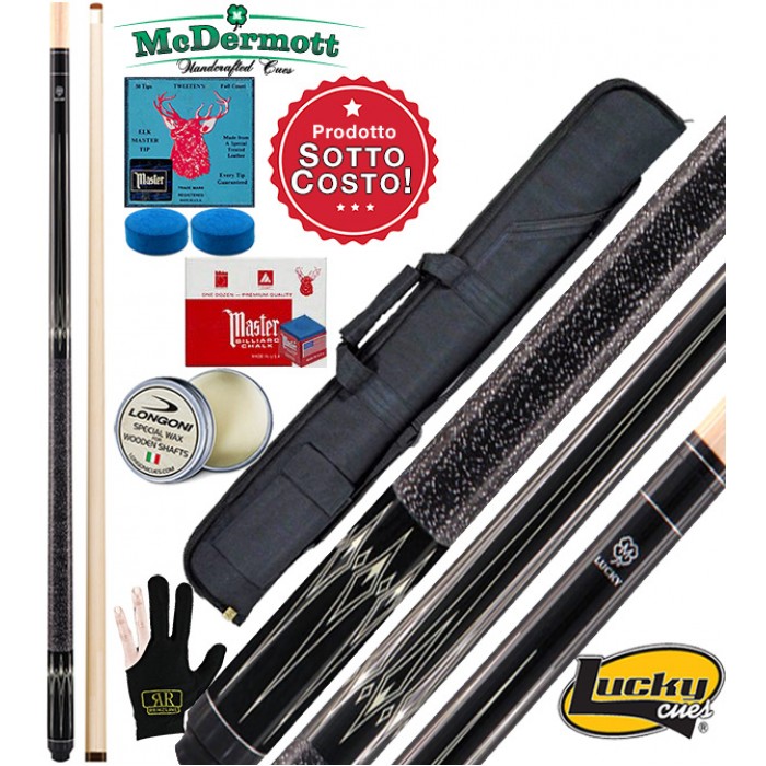 McDermott Lucky L23 stecca biliardo pool carambola 2pz. lunghezza cm.147 cuoio  mm.13. Grip lino irlandese. Fodero Duke, accessori, ricambi e omaggio. Prodotto sottocosto!