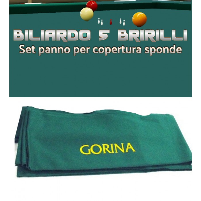 Biliardo 5 birilli panno Gorina L, per copertura sponde. Set fasce di panno Gorina L colore verde 94% lana, 6% nylon gr.370 x mq. 