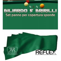 Biliardo 5 birilli panno  Reflex Super Pro verde cm.305x45, per copertura sponde. Colore verde 80% lana, 20% polyamide gr.370 x mq. Il giusto complemento per qualunque panno biliardo 5 birilli.