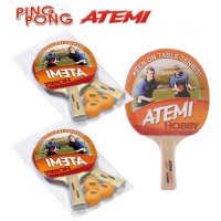 Atemi Hobby 2 set racchette da ping pong (tennis da tavolo)  set da due (2) racchette dorsi rosso-nero, con sei (6) palline 1Star arancio. 